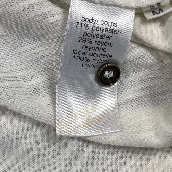 Grayson Top Medium Off-white Slub Knit Sheer Lace Trim Babydoll Long Sleeve - Picture 14 of 16